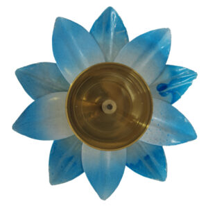 Brass Lotus Diya Sky Blue Big